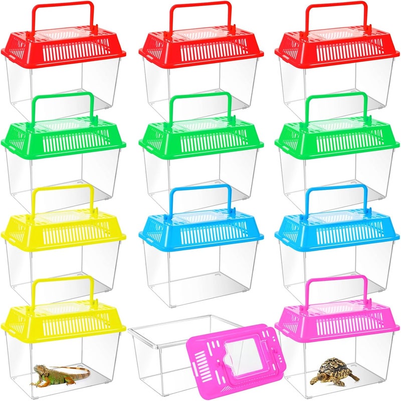 ONLYFU 12Pcs Plastic Reptile Terrariums Carrier Cage, Tarantula Enclosure Snake Breeding Box Hatching Container Transparent Fish Tank Turtle Aquarium with Random Color Lid for Shrimp, S(5.9" x 3.5" x 4.3") - Image 1